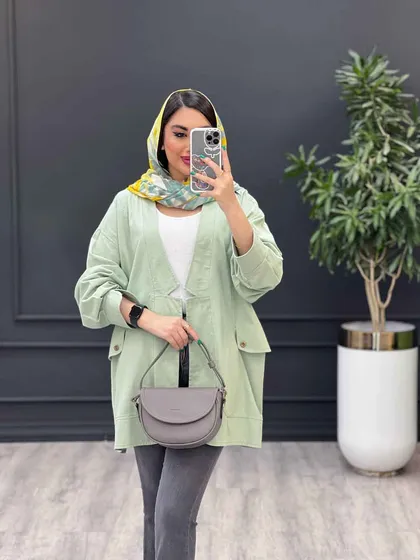 مانتو لینن سر آستین چاک دو جیب