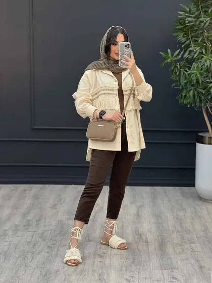 مانتو لینن نچرال ریش دوزی