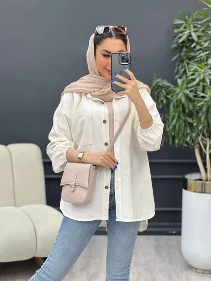 مانتو لینن آستین کش دو جیب