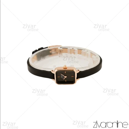 ساعت دنیل ولینگتون زنانه مستطیلی مینی قاب رزگلد صفحه مشکی بند چرم 105802