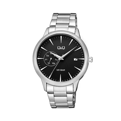 ساعت مچی کیو اند کیو مردانه استیل صفحه مشکی دوتقویم QQ-5539-G