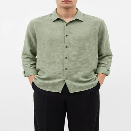 پیراهن مردانه ساده، سدری پارچه شانتون، آزاد استایل مینیمال کد 1001