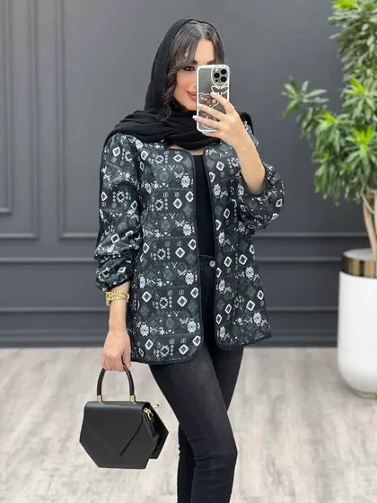 مانتو کتی طرح دار یقه هلالی