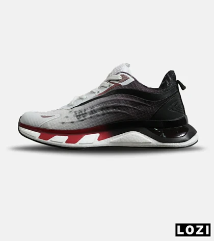 کفش کتانی طبی ورزشی مشکی سفید قرمز Warrior Sneakers مدل 7861