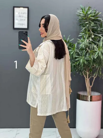 مانتو کتی راه راه تک دکمه