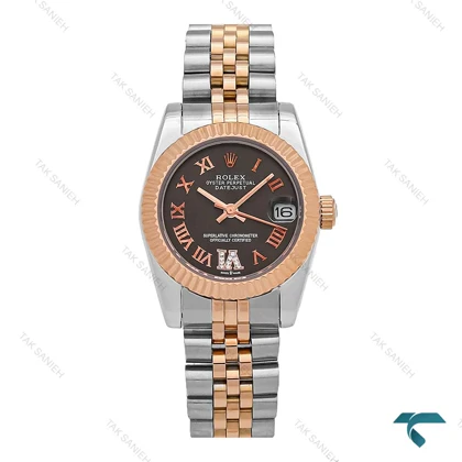 ساعت رولکس دیت جاست زنانه دورنگ رزگلد صفحه دودی Rolex-6897-L