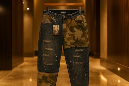 شلوار نیم بگ کاستوم Camo Distressed - پچ ارتشی