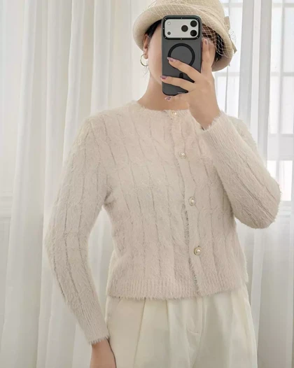 ژاکت بافت موهر تک‌رنگ کد 5930