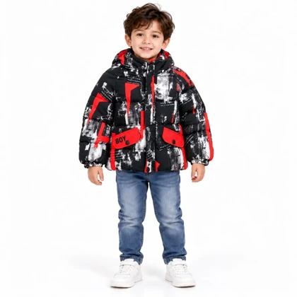 کاپشن پسرانه کلاه‌دار طرح گرافیکی مدل BOY