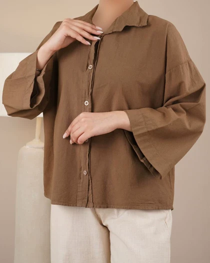 شومیز لینن دارچینی کد 29357