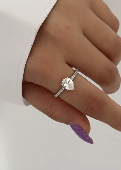 انگشتر مینیمال نگین اشکی دخترانه 754