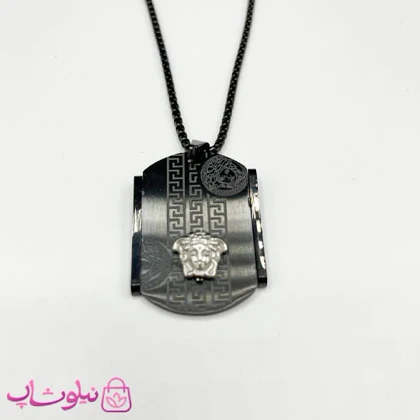 گردنبند مردانه طرح ورساچه استیل نقره ای مشکی
