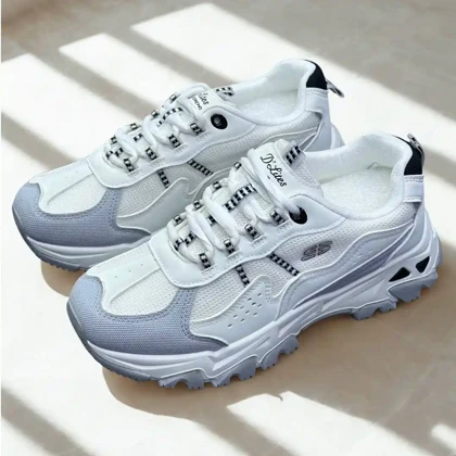 کتانی اسکیچرز لژدار سفید طوسی Skechers Platform White Gray Sneakers