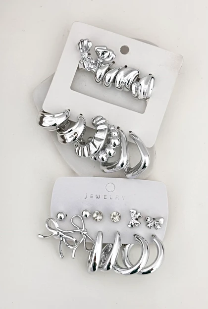 پک گوشواره دخترانه رنگ سیلور براق 836