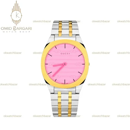 ساعت مچی گوچی سیلورطلایی صفحه صورتی Gucci