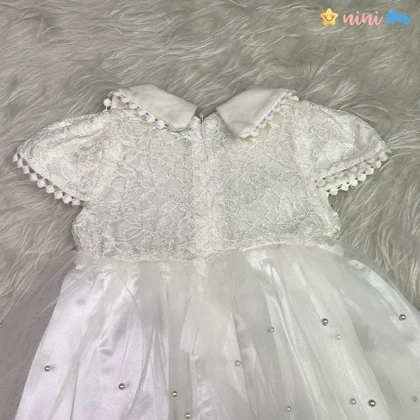 ست لباس عروس نوزادی و بادی سفید