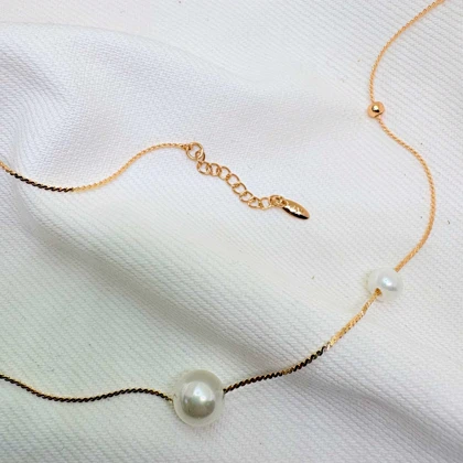 گردنبند ژوپینگ مدل "اشک فرشته" | ترکیب مروارید و گوی طلایی با درخشش ابدی