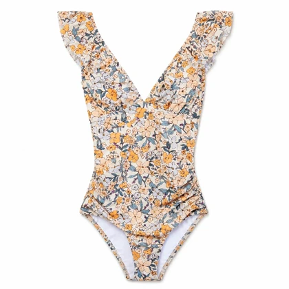 مایو یک‌تکه زنانه Cupshe مدل Floral Flutter Lace-Up Back One-Piece
