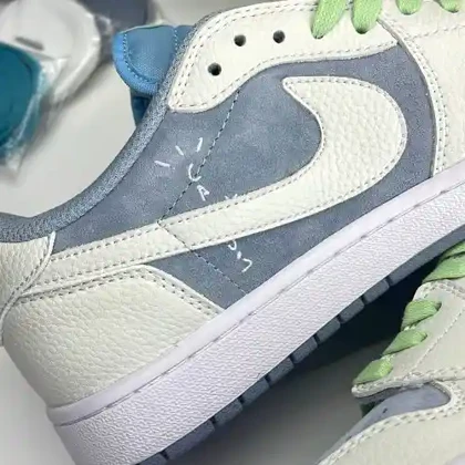کفش نایک ایر جردن وان لو تراویس اسکات آبی سفید سوئد Nike Air Jordan 1 Low Travis Scott Blue White Sweden