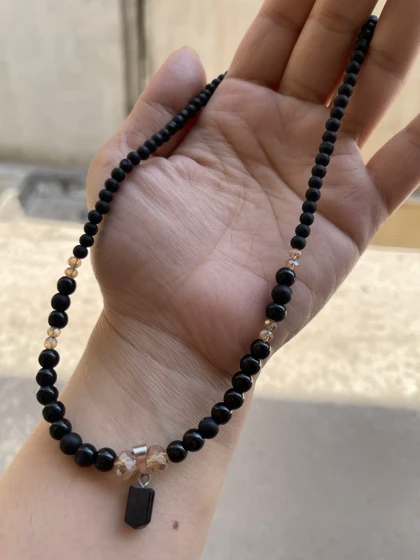 گردنبند سنگ تورمالین سیاه و انیکس مشکی