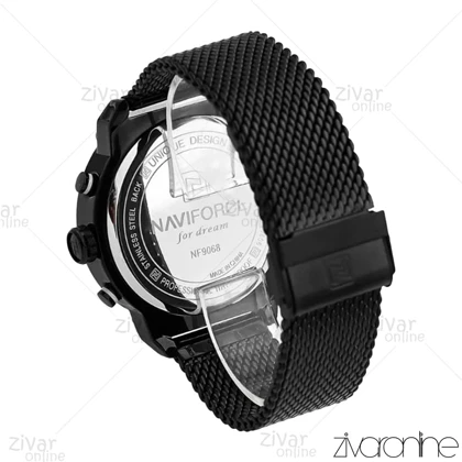 ساعت اورجینال ناوی فورس NaviForce مردانه سه موتوره فول مشکی بند حصیری 107007