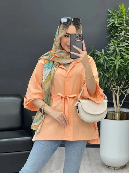 مانتو لینن دکمه مخفی دو جیب