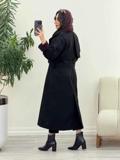 بارانی بلند یقه ترکیبی
