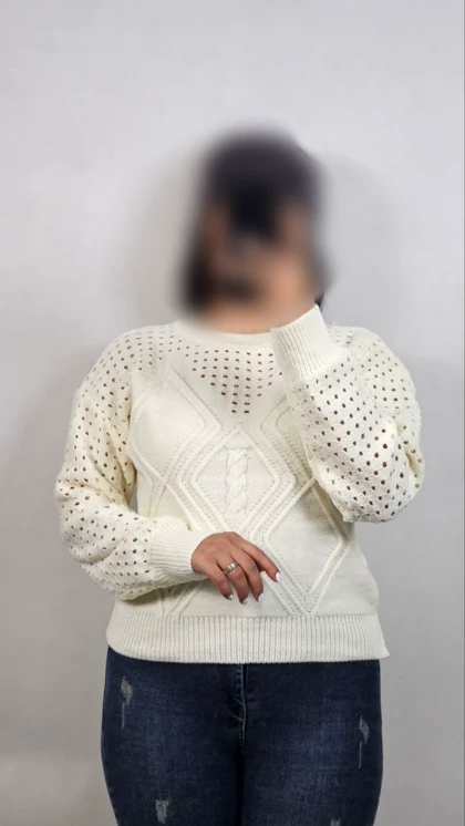 بلوز بافت کراپ زنانه زنبوری ژور وسط لوزی