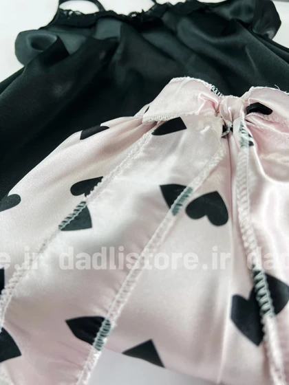 ست لباس خواب تاپ و شورتک ساتن گیپور و قلب