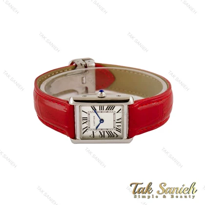 ساعت کارتیه تانک زنانه سیلور بند چرم قرمز Cartier-5273-L