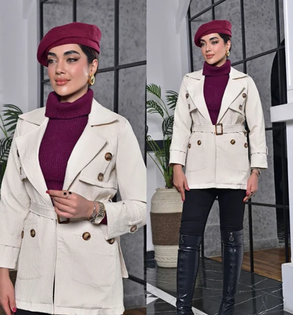 بارانی زنانه میله ای دو جیب