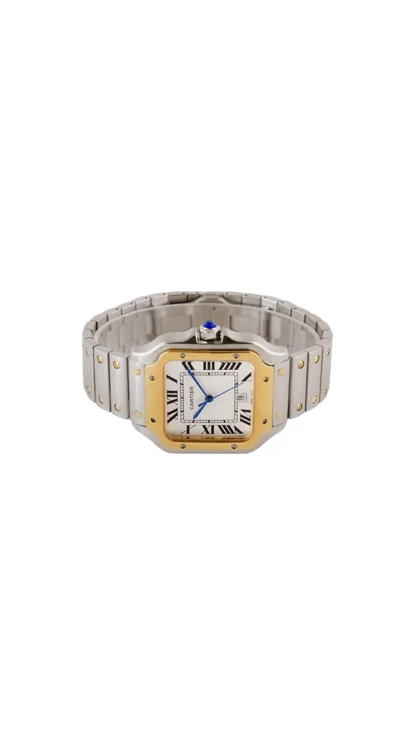 ساعت کارتیر سانتوس فلزی مردانه دورنگ طلایی صفحه سفید Cartier Santos metal