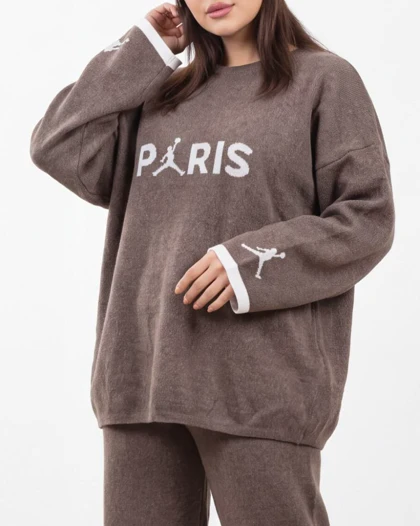ست بافت زنانه بلوز شلوار نوشته پاریس paris یقه گرد آستین بلند کد 1951