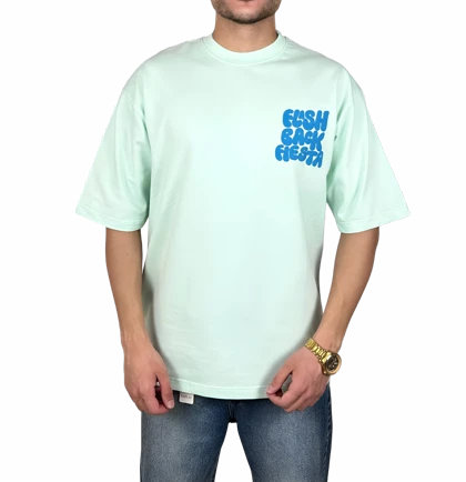 تیشرت آستین کوتاه مردانه سبز پاستلی با چاپ پفکی