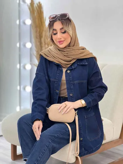 مانتو جین برش‌دار دو جیب
