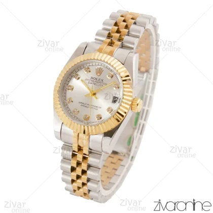 ساعت رولکس دیت جاست زنانه دورنگ طلایی ایندکس نگین‌دار مدیوم 103364