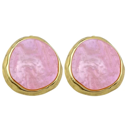 گوشواره زنانه مدل روزالیا طرح میناکاری صورتی با حاشیه طلایی