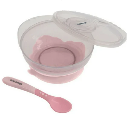 ظرف غذا صورتی قاشق چسبان کیکابو kikkaboo