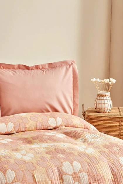 سرویس روتختی پیکه دو نفره Karaca Home مدل Nelly پنبه‌ای - گلبهی
