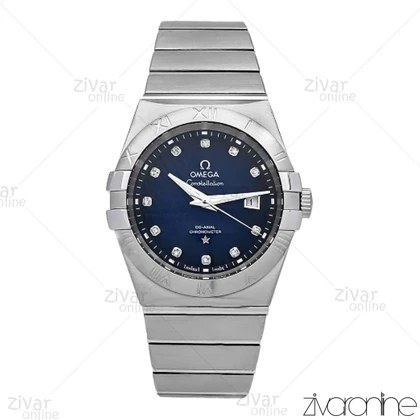 ساعت امگا کانسلیشن مردانه نقره ای صفحه سرمه ای نگین‌دار 106085