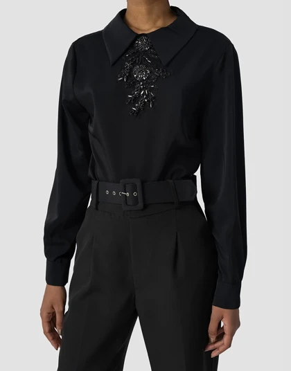 حریر ابریشم یقه دار پیش کریستال