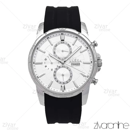 ساعت الکسا پریمیر A0102 مردانه سه موتوره صفحه سفید بند رابر مشکی 106208