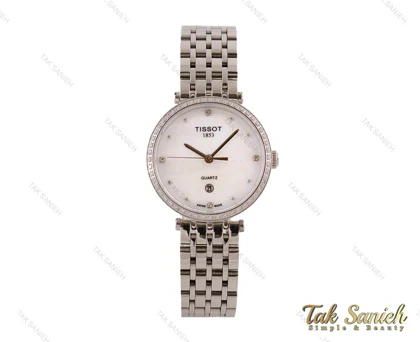 ساعت تیسوت زنانه نگین‌دار نقره ای Tissot-3853-L