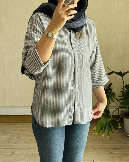 شومیز مانتویی لینن راه راه