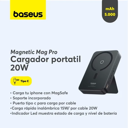 پاوربانک مغناطیسی باسئوس MagPro Magnetic Bracket ظرفیت 5000 میلی‌آمپر ساعت با پایه نگهدارنده