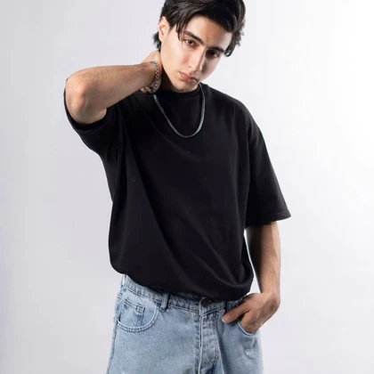 تیشرت لش باکسی پارچه ماکان گرماژ بالا مشکی کد 35