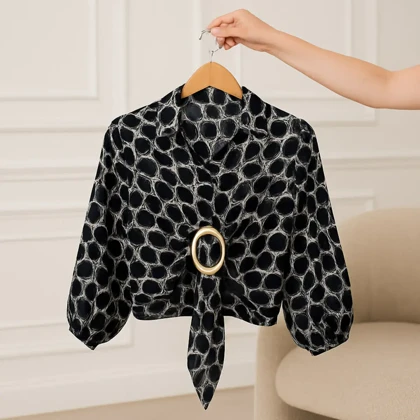 شومیز عیدانه گورخری مدل یقه شکاری