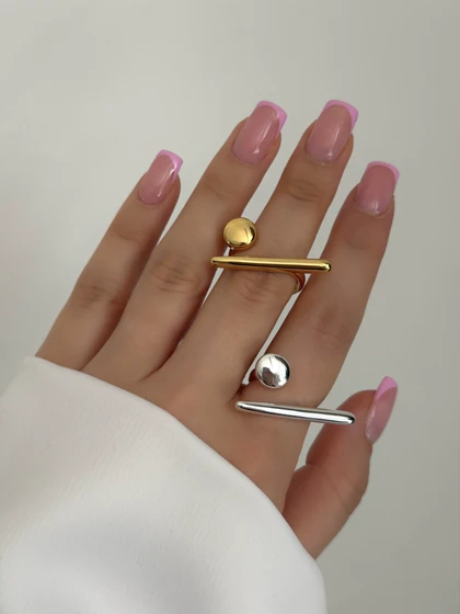 انگشتر استیل زنانه گوی و خط