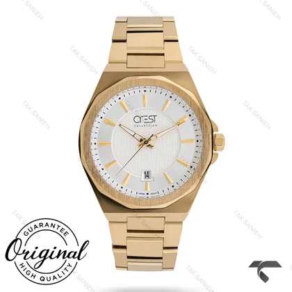 ساعت کرست مردانه 6291-6 صفحه سفید بند رزگلد Crest-10916-G