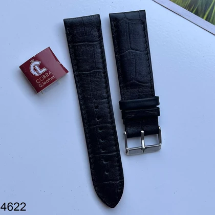 بند چرم کبری مشکی خشتی سایز 22mm کد 4622